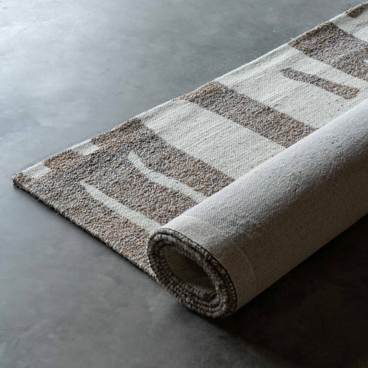 Ivory Brown Handcrafted Beige and Brown Wool Rug -101 Rug