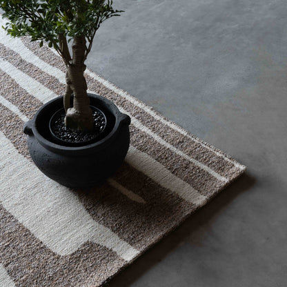 Ivory Brown Handcrafted Beige and Brown Wool Rug -101 Rug