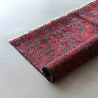 Handcrafted Red Vintage Style Wool Rug
