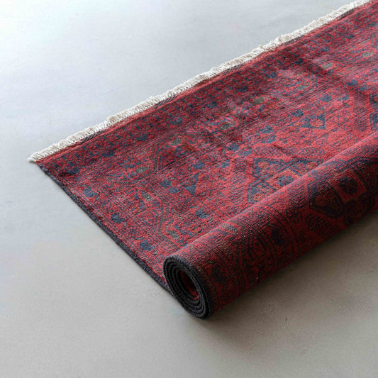 Handcrafted Red Vintage Style Wool Rug